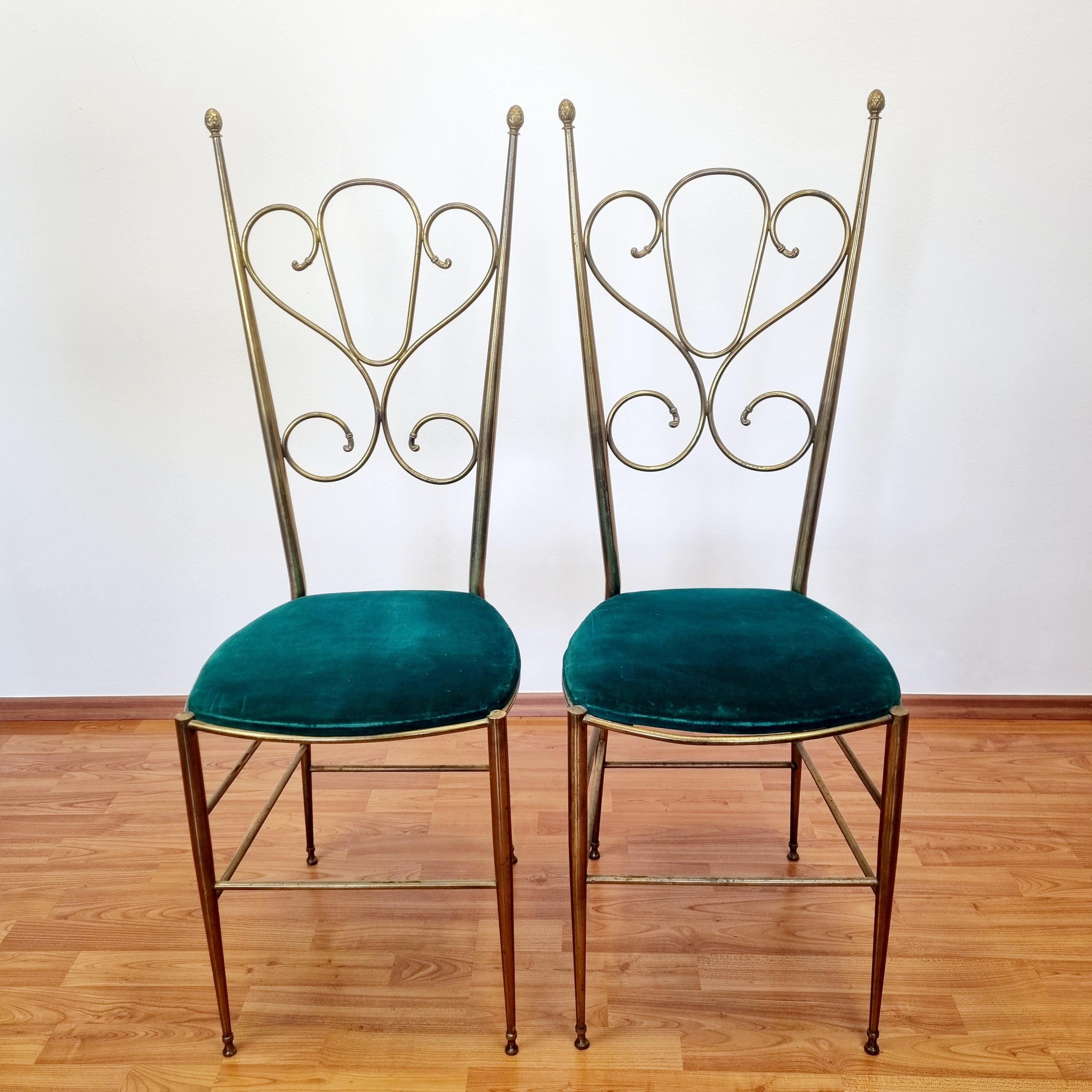 Pair of Mid Century Modern Italian Brass High Back Chiavari Chairs, Italy  50s For Sale 1