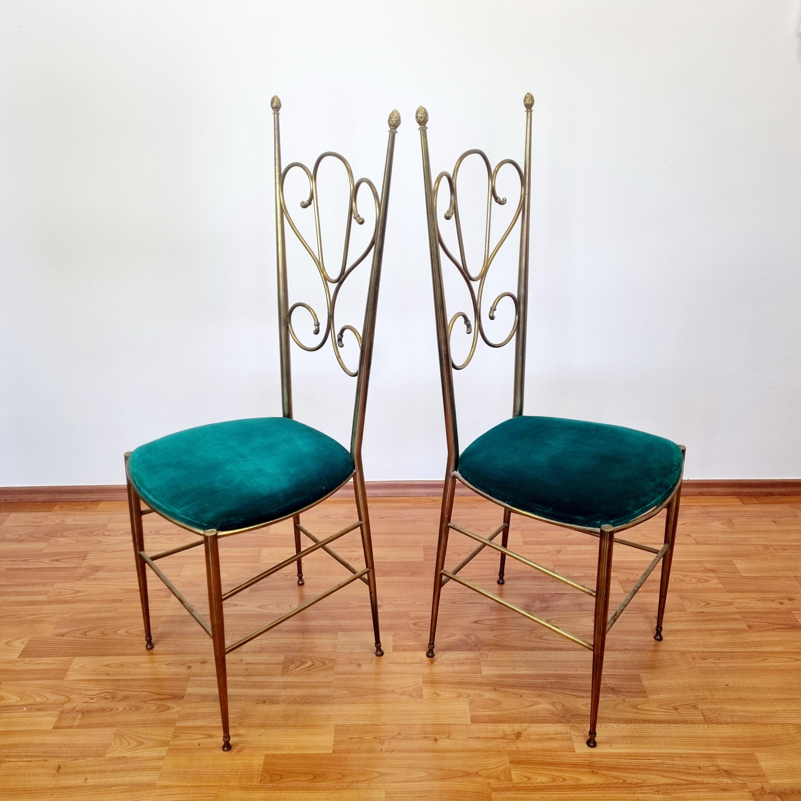 Pair of Mid Century Modern Italian Brass High Back Chiavari Chairs, Italy  50s For Sale 4