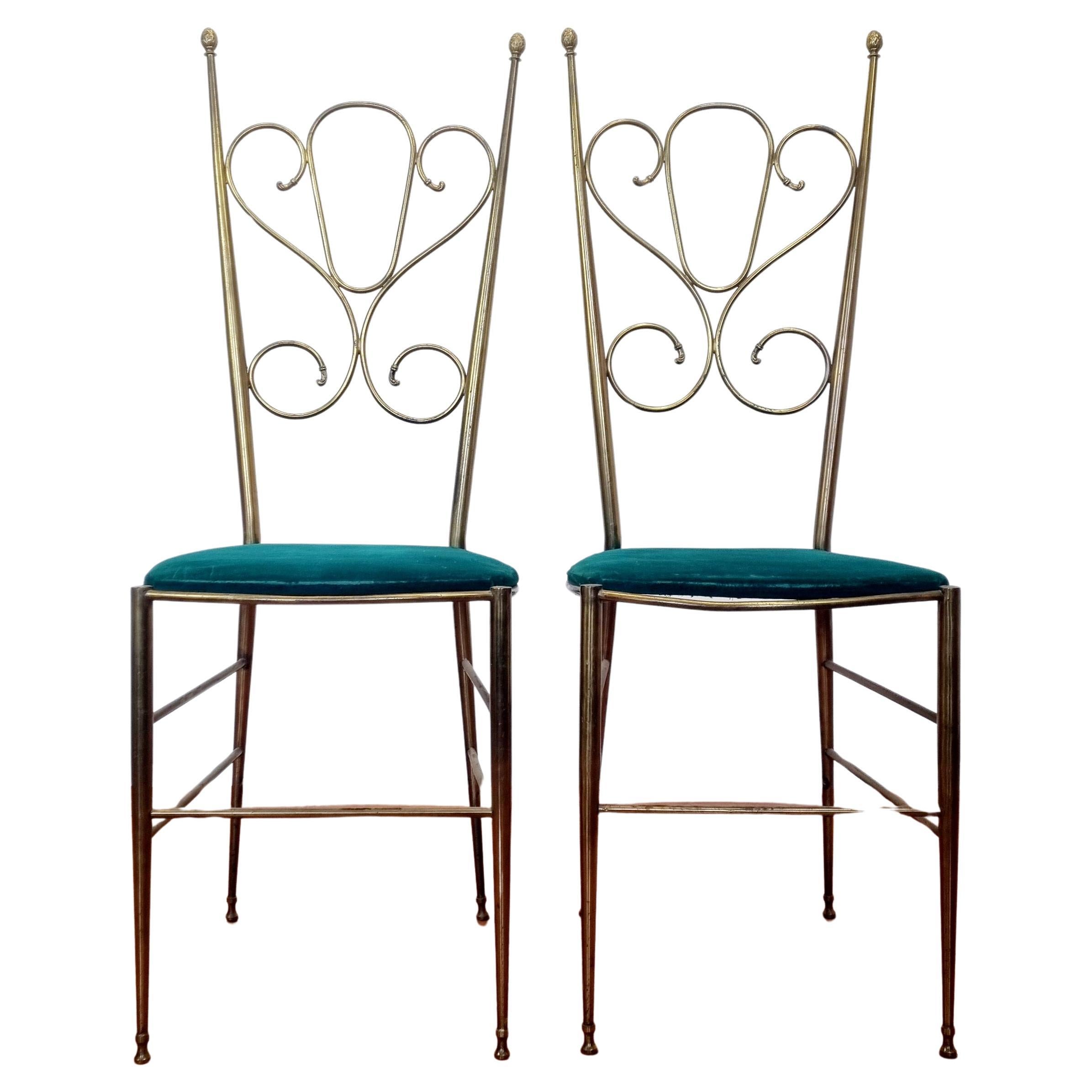 Pair of Mid Century Modern Italian Brass High Back Chiavari Chairs, Italy  50s