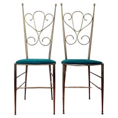 Pair of Mid Century Modern Italian Brass High Back Chiavari Chairs, Italy  50s