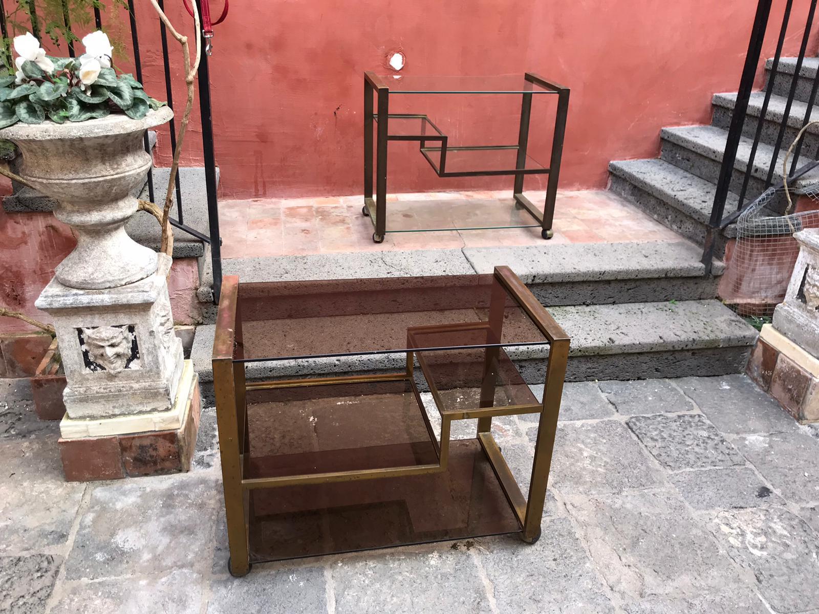 Pair of Mid-Century Modern Italian Bronze Bar Cart/Étagères For Sale 7