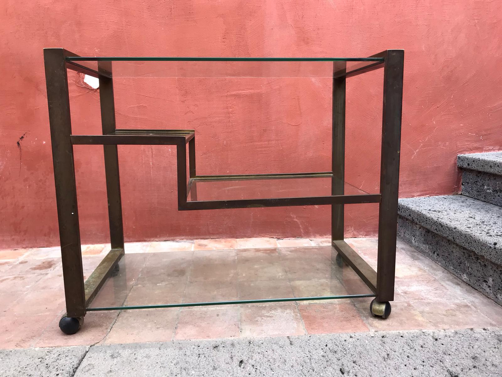 Pair of Mid-Century Modern Italian Bronze Bar Cart/Étagères For Sale 8