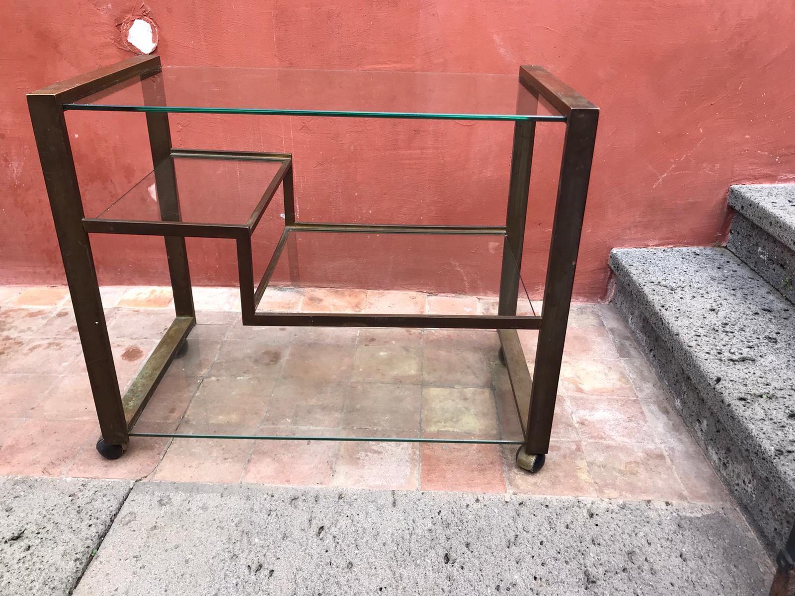 Pair of Mid-Century Modern Italian Bronze Bar Cart/Étagères For Sale 2