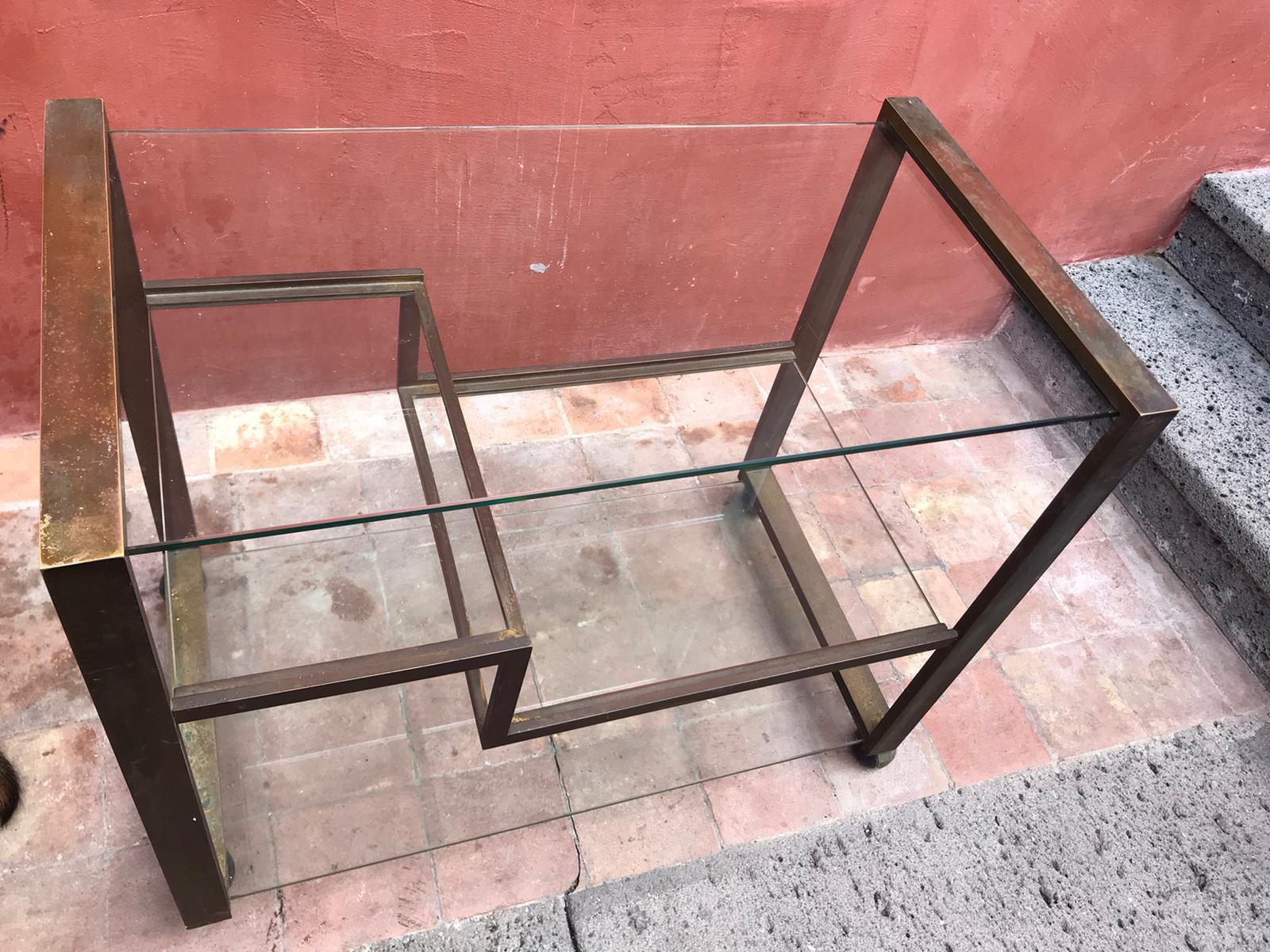 Pair of Mid-Century Modern Italian Bronze Bar Cart/Étagères For Sale 3