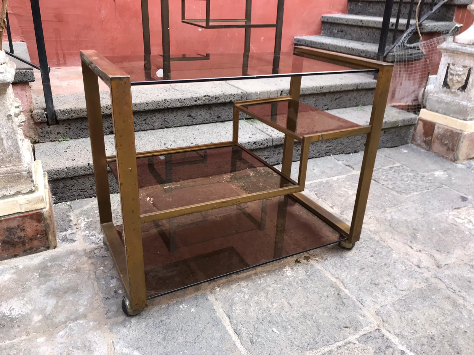 Pair of Mid-Century Modern Italian Bronze Bar Cart/Étagères For Sale 4