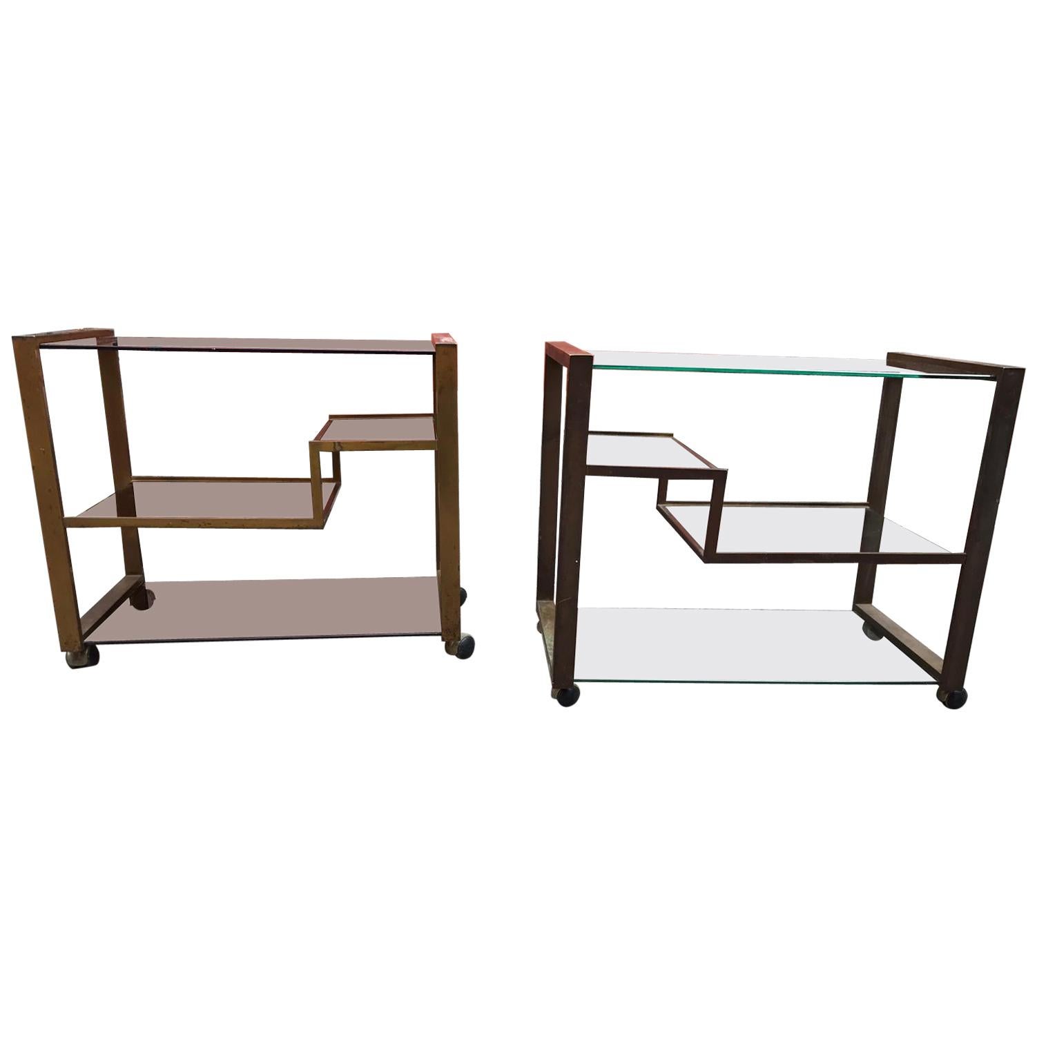 Pair of Mid-Century Modern Italian Bronze Bar Cart/Étagères For Sale