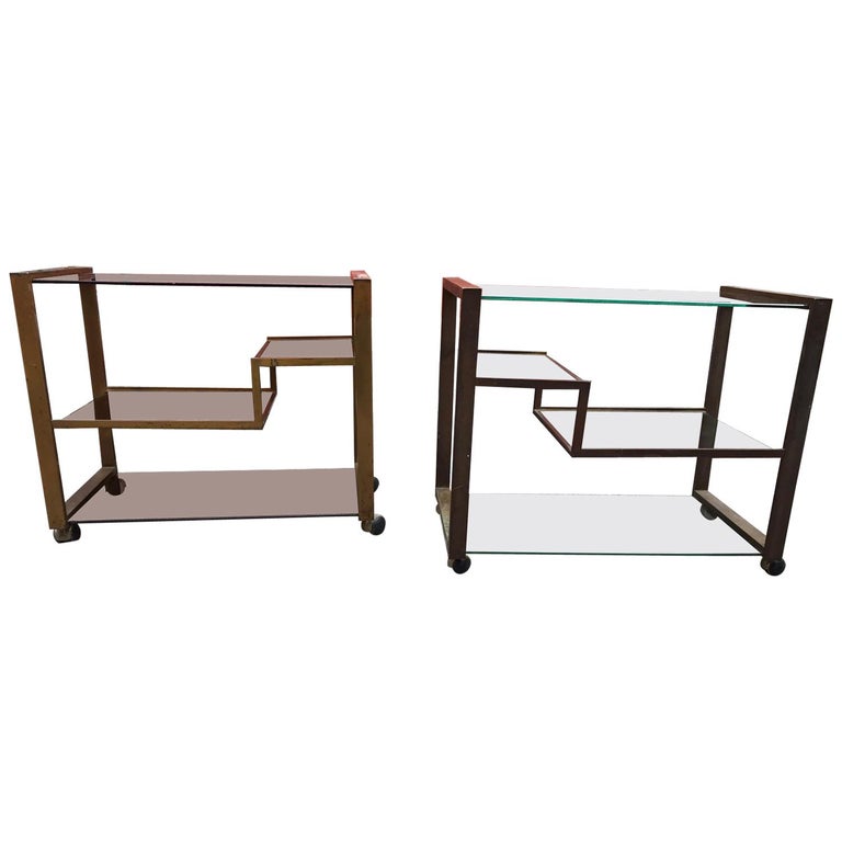 Pair of MidCentury Modern Italian Bronze Bar Cart/Étagères For Sale at