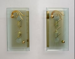 Pair of Mid-Century Modern Italian Crystal and Brass Sconces, 1970s