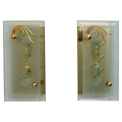 Pair of Mid-Century Modern Italian Crystal and Brass Sconces, 1970s