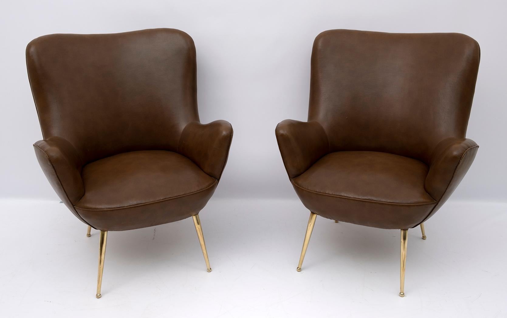 Paire de fauteuils de design italien de style mi-siècle moderne, années 1950 Bon état - En vente à Puglia, Puglia