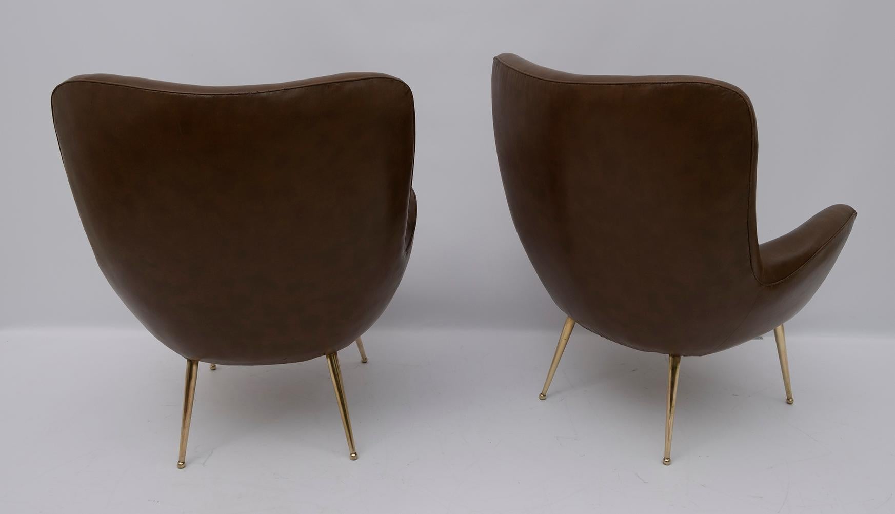 Milieu du XXe siècle Paire de fauteuils de design italien de style mi-siècle moderne, années 1950 en vente