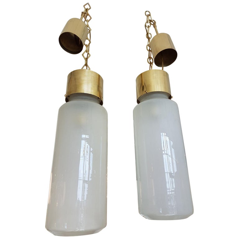 Pair of Mid-Century Modern Italian glass pendants, Dominioni for Azucena, 1960s 1