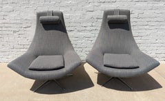 Pair of Mid Century Modern Italian Inspired High Back Swivel Chairs