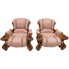 Pair of Mid-Century Modern Italian Liberty Style Leather Armchairs, 1950s