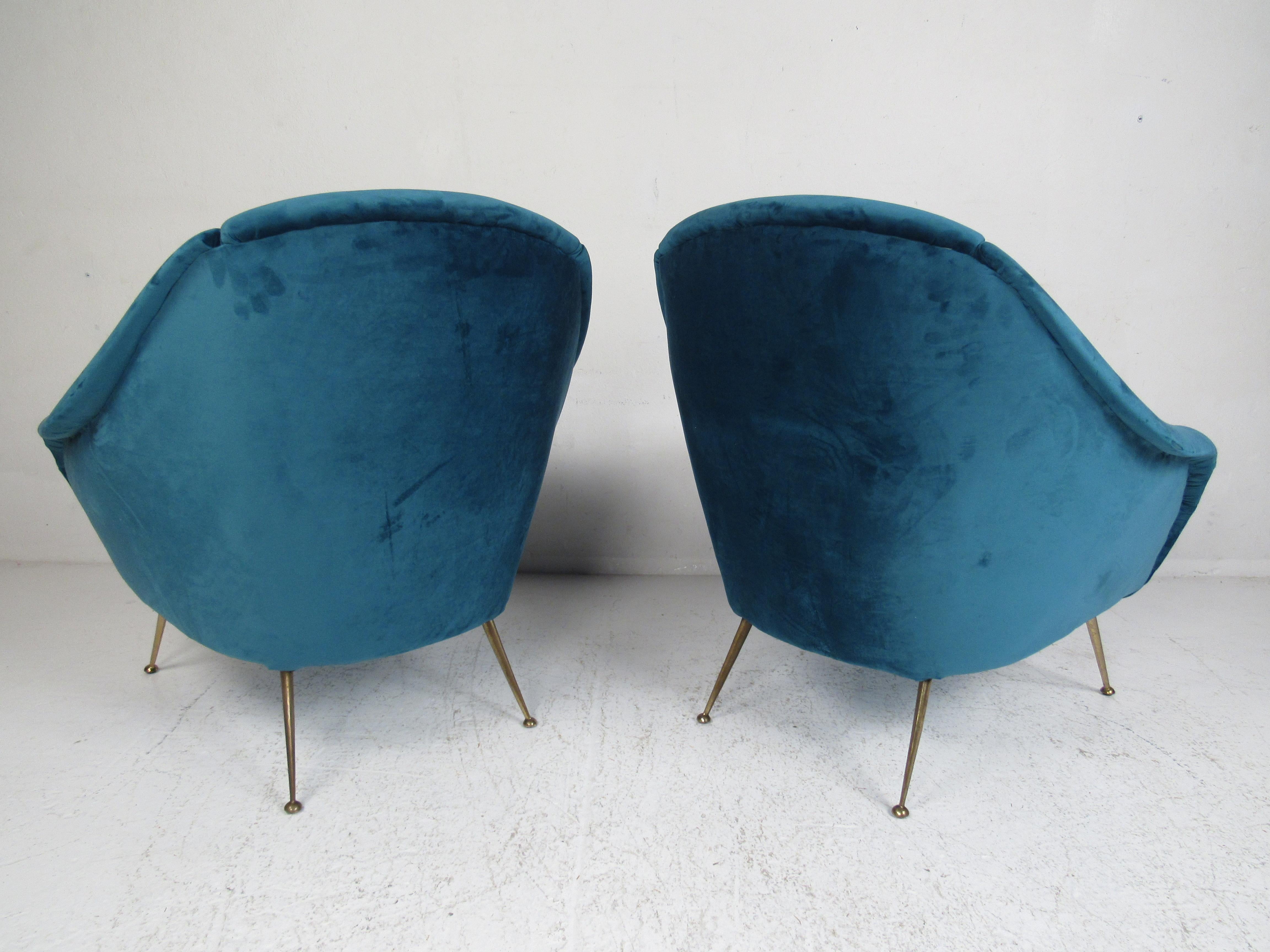 Brass Pair of Mid-Century Modern Italian Lounge Chairs