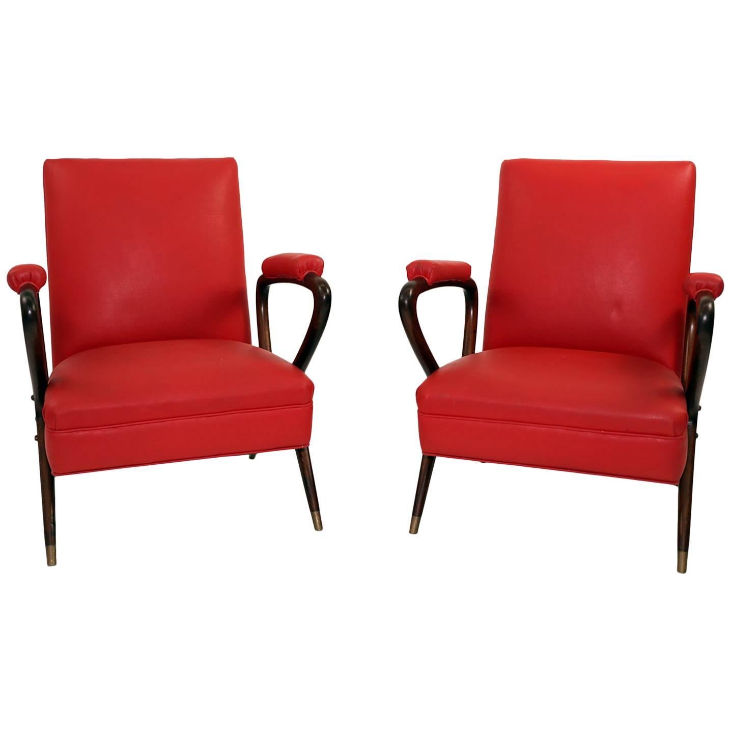 Pair of Mid-Century Modern Italian Mahogany Chairs in the Manner of Ico Parisi