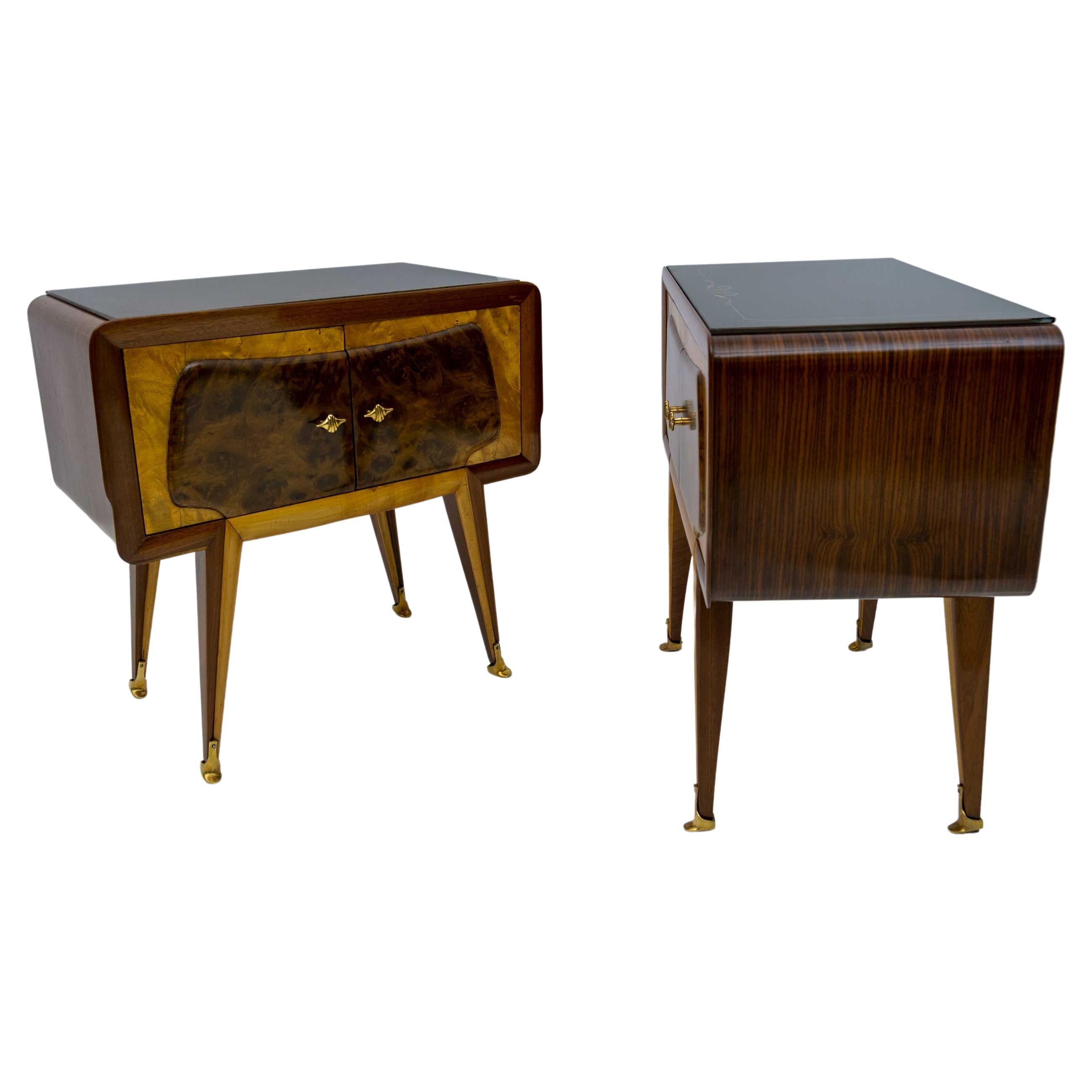 Pair of Mid-Century Modern Italian Maple and Walnut Nightstands, 1950s For Sale
