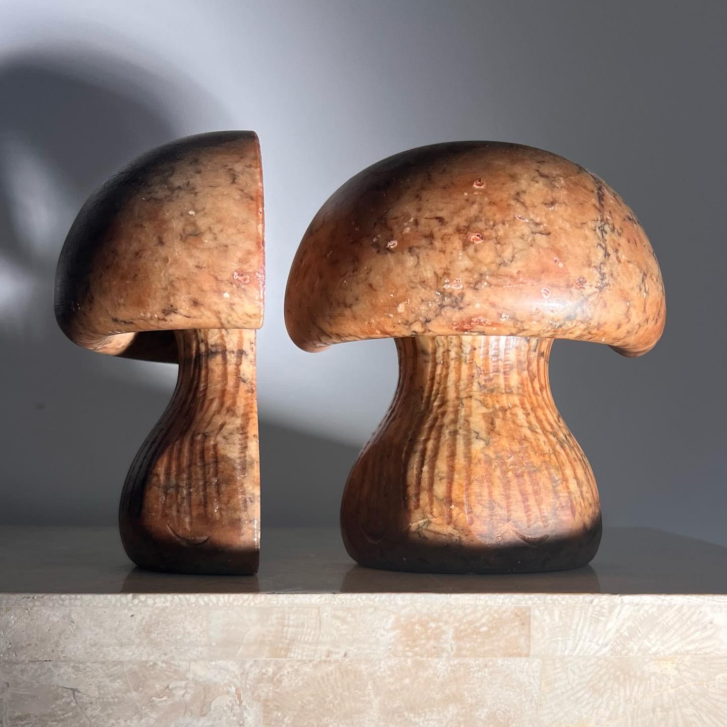 A pair of vintage Italian mushroom marble bookends, made in Italy 1960s. Tones of toffee and pewter. Unique engraved pinstripe motif on bases. Pick up in LA or we ship worldwide.
5.5” W x 6” D x 6.25” 