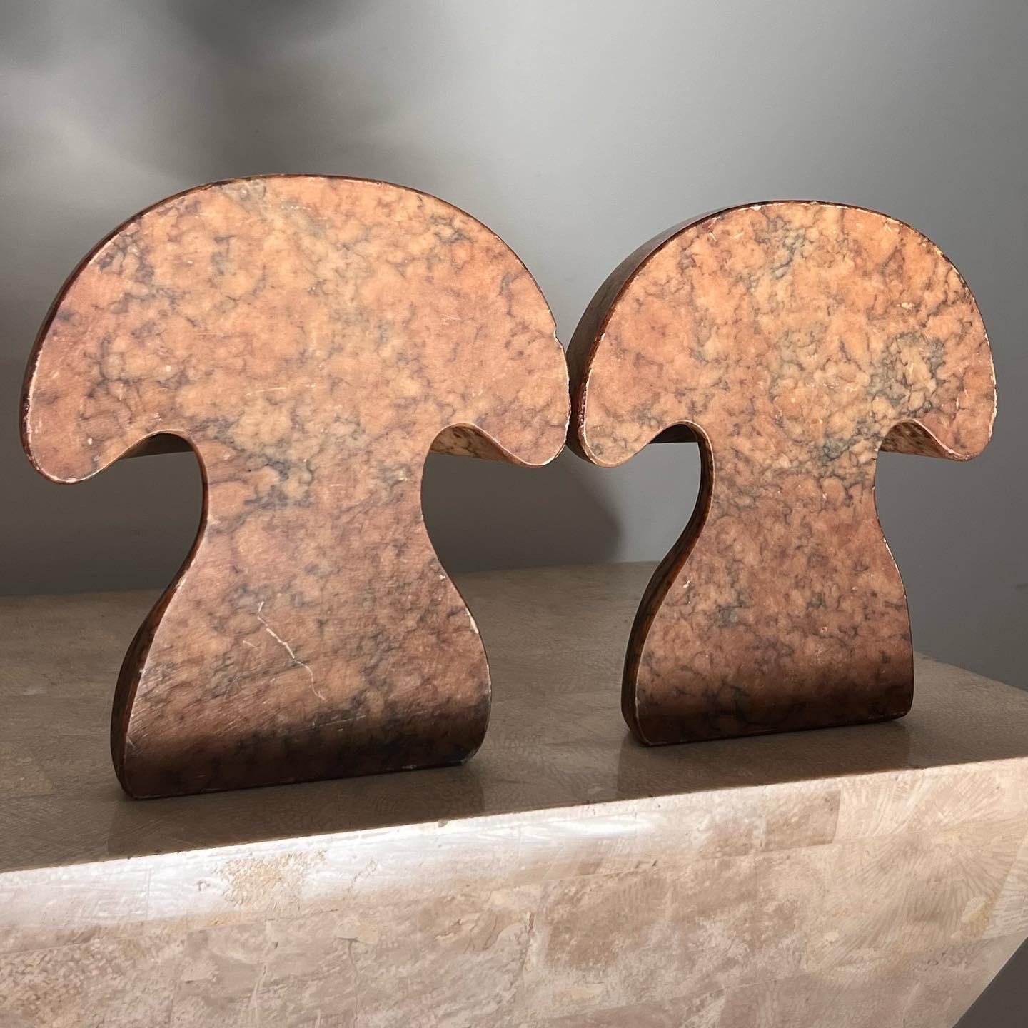 Hand-Carved Pair of mid century modern Italian marble mushroom bookends, early 1960s