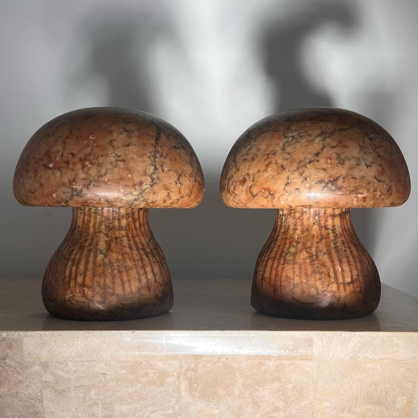 Pair of mid century modern Italian marble mushroom bookends, early 1960s 1