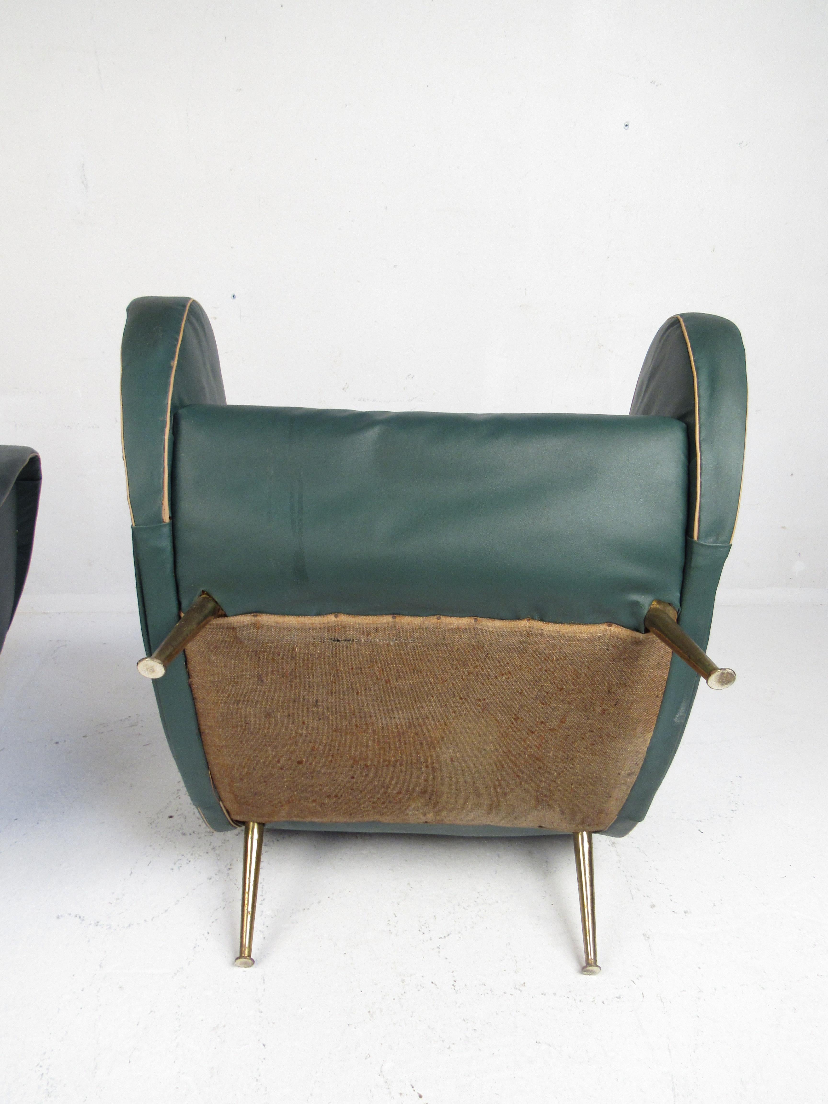 Brass Pair of Mid-Century Modern Italian Marco Zanuso Style Lounge Chairs