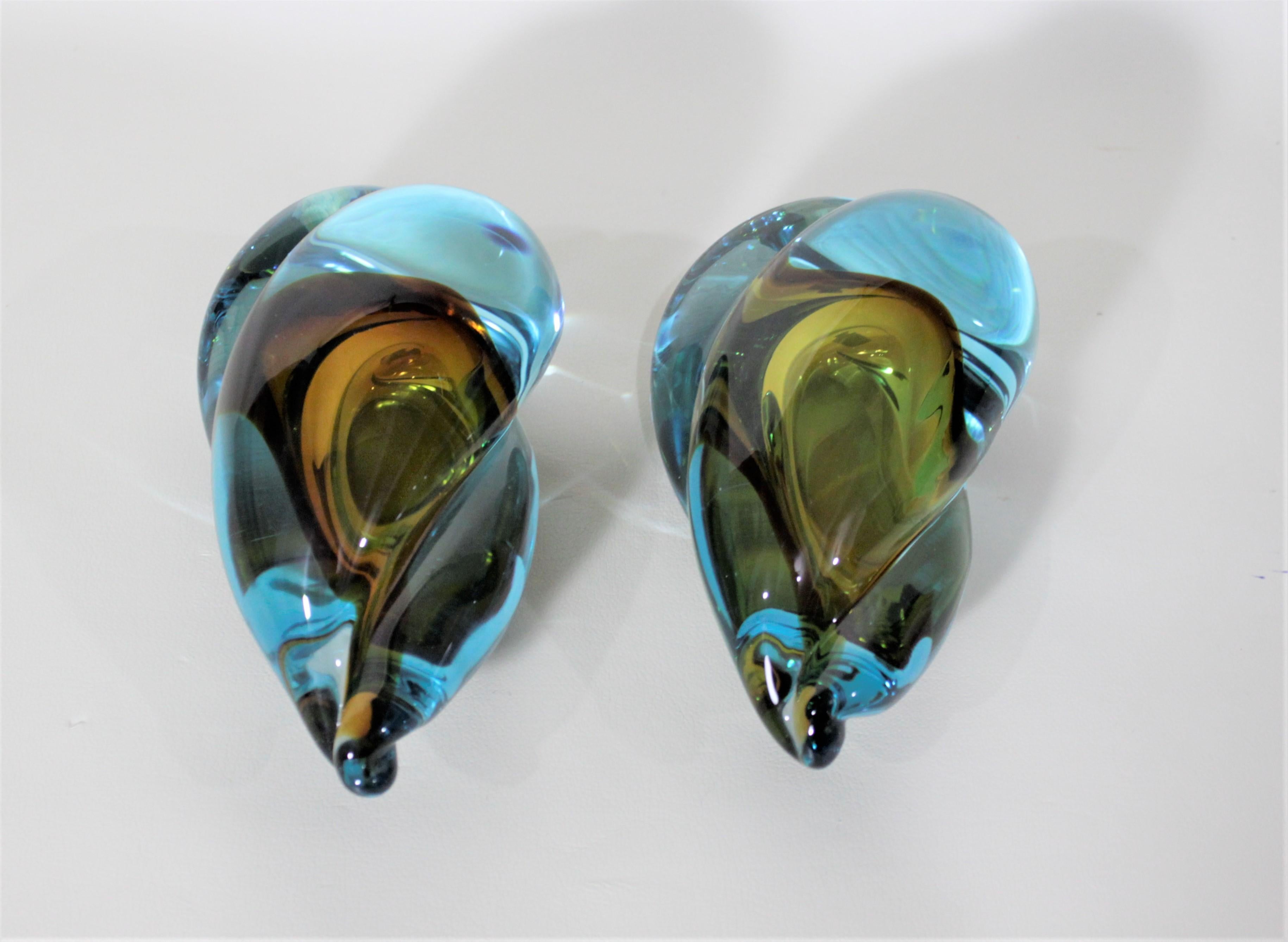 Pair of Mid-Century Modern Italian Murano Art Glass Bookends, Barbini Styled In Good Condition In Hamilton, Ontario