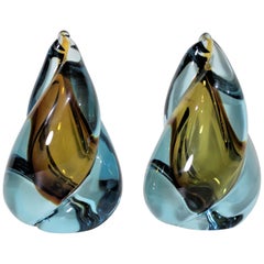 Pair of Mid-Century Modern Italian Murano Art Glass Bookends, Barbini Styled