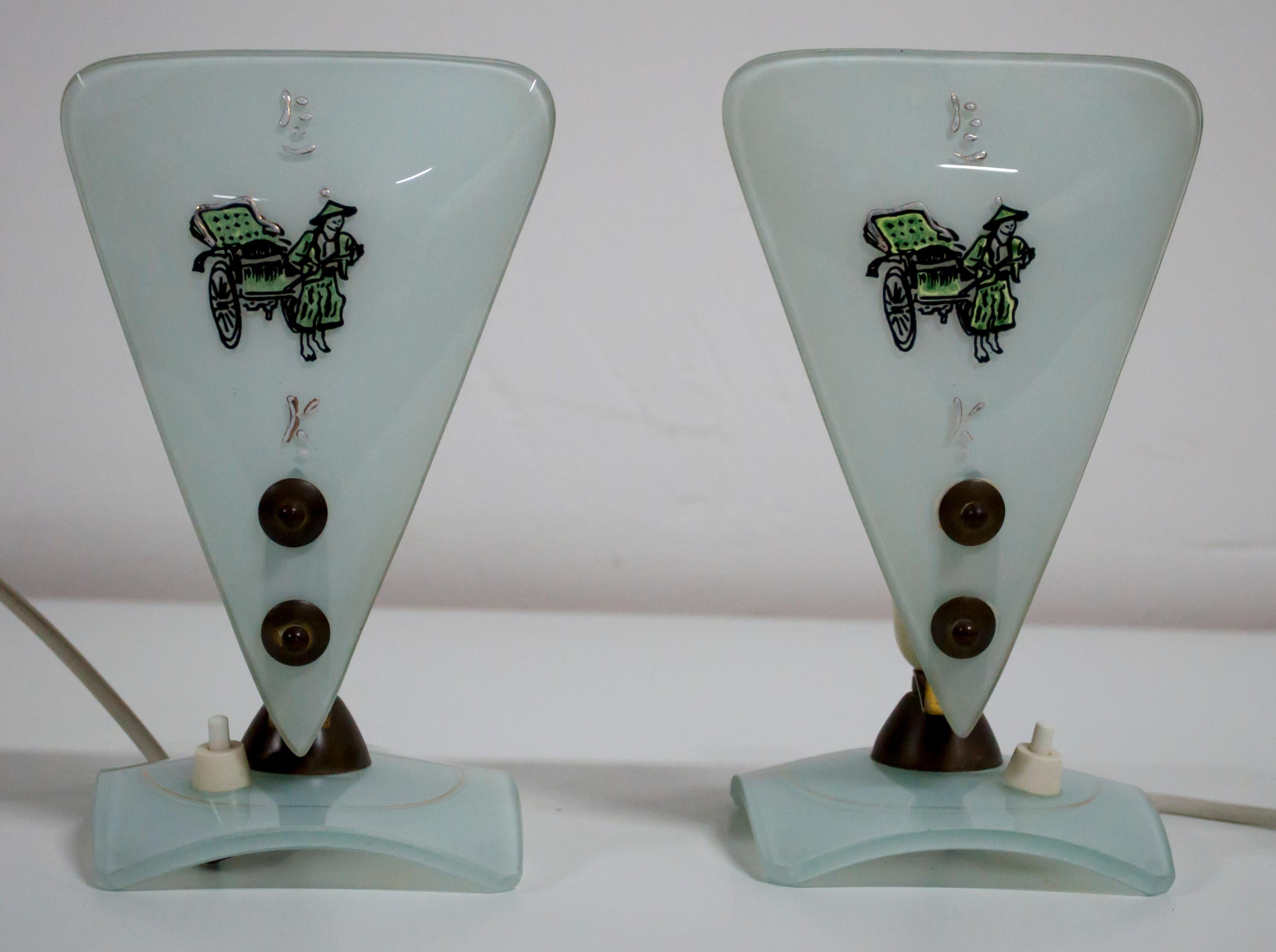 Mid-20th Century Pair of Mid-Century Modern Italian Murano Bedside Lamps, 1950s For Sale