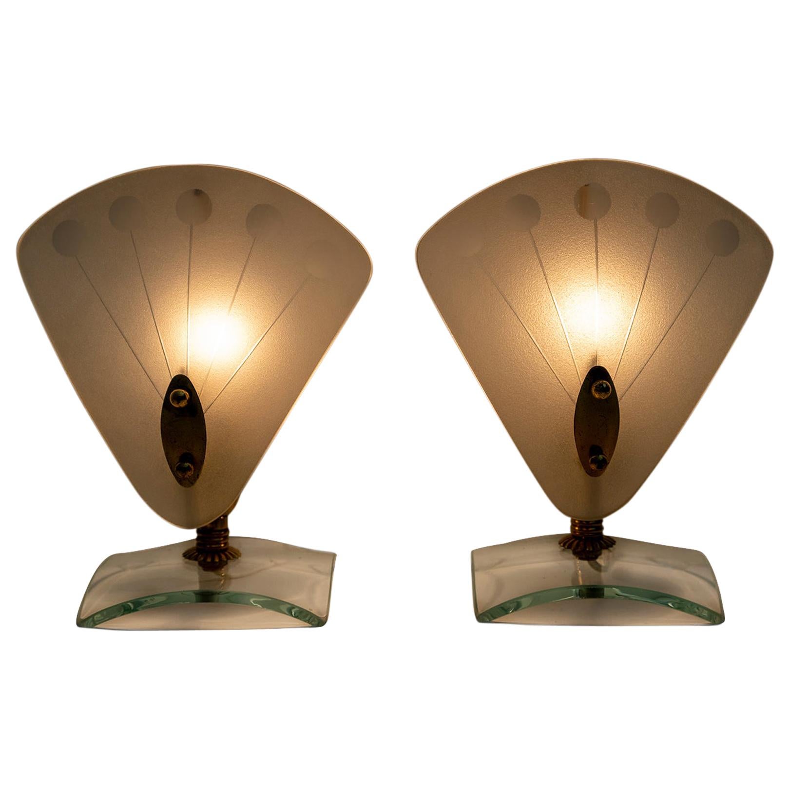 Pair of Mid-Century Modern Italian Murano Bedside Lamps, 1950s