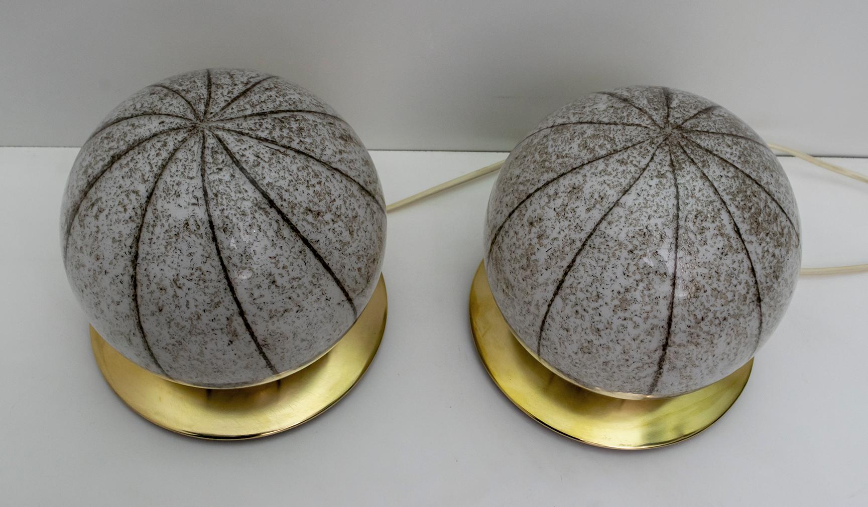 Pair of Mid-Century Modern Italian Murano Glass and Brass Table Lamps, 1960s 1