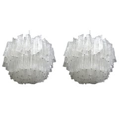 Vintage Pair of Large Mid-Century Modern Italian Murano Chandeliers Attributed to Venini