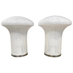 Pair of Mid Century Modern Italian Murano Glass Mushroom Lamps by Venini