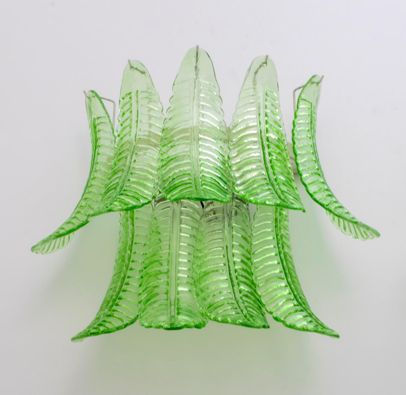 Pair of Mid-Century Modern Italian Murano Glass Palm Leaf Sconces, 1970s 5