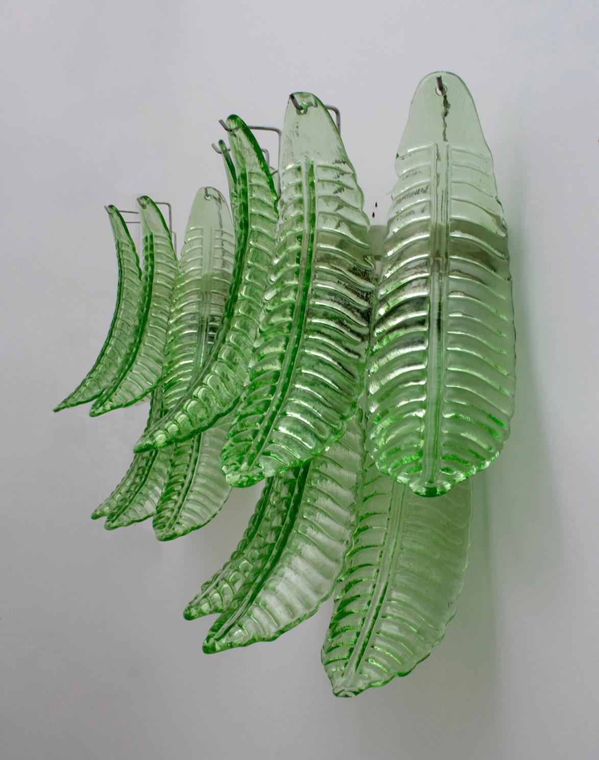 Pair of Mid-Century Modern Italian Murano Glass Palm Leaf Sconces, 1970s 1