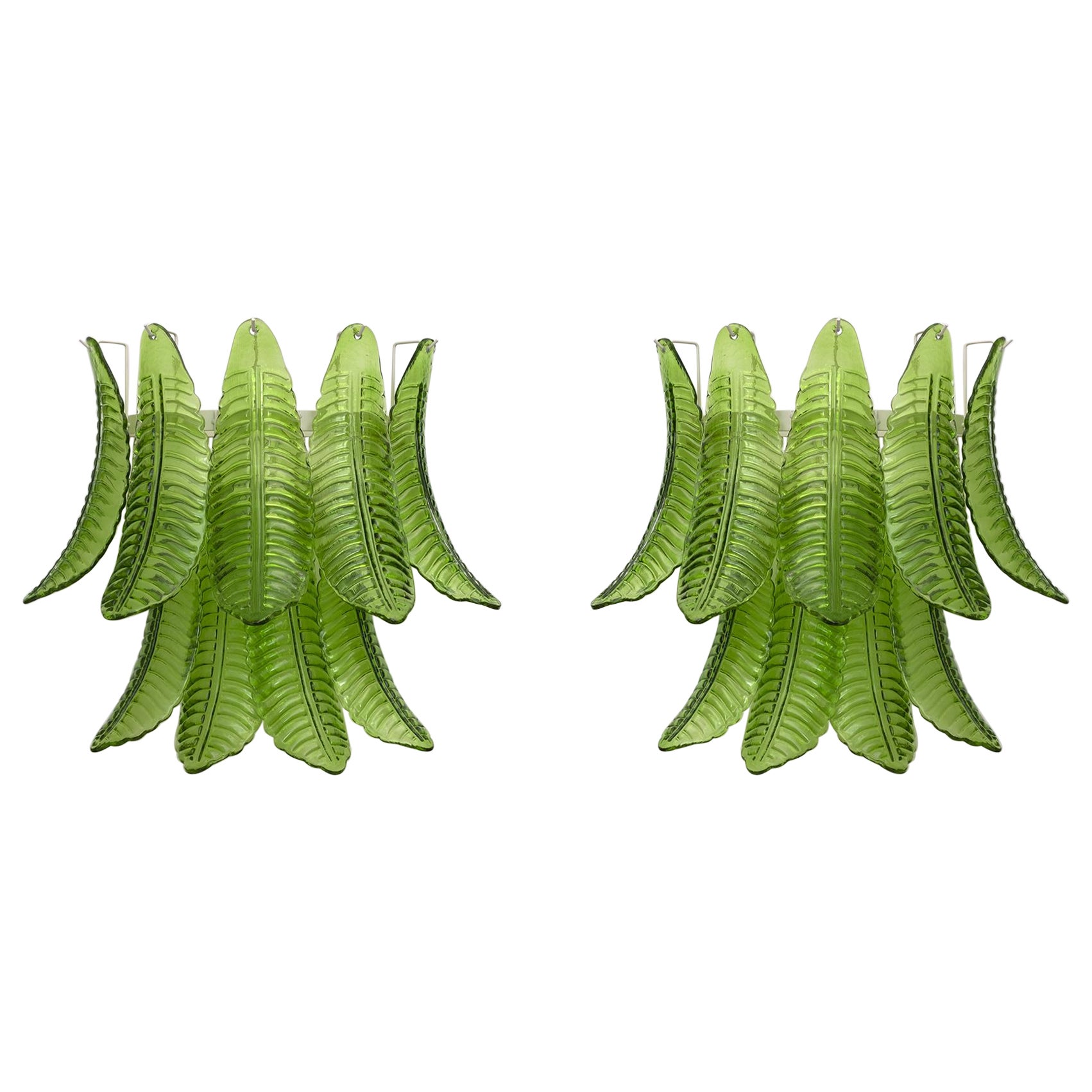 Pair of Mid-Century Modern Italian Murano Glass Palm Leaf Sconces, 1970s
