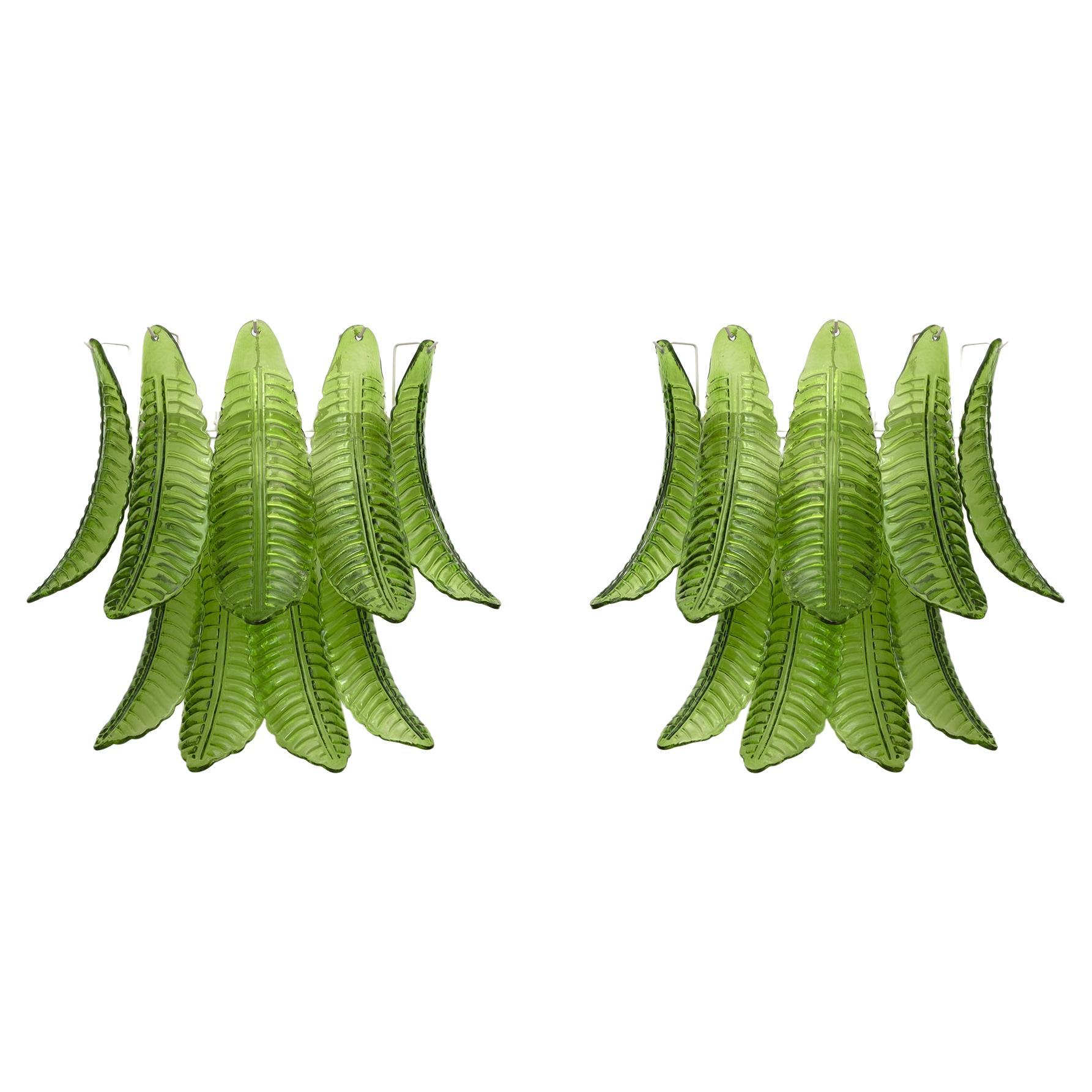 Pair of Mid-Century Modern Italian Murano Glass Palm Leaf Sconces, 1970s