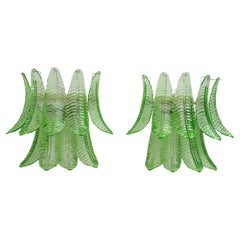 Pair of Mid-Century Modern Italian Murano Glass Palm Leaf Sconces, 1970s