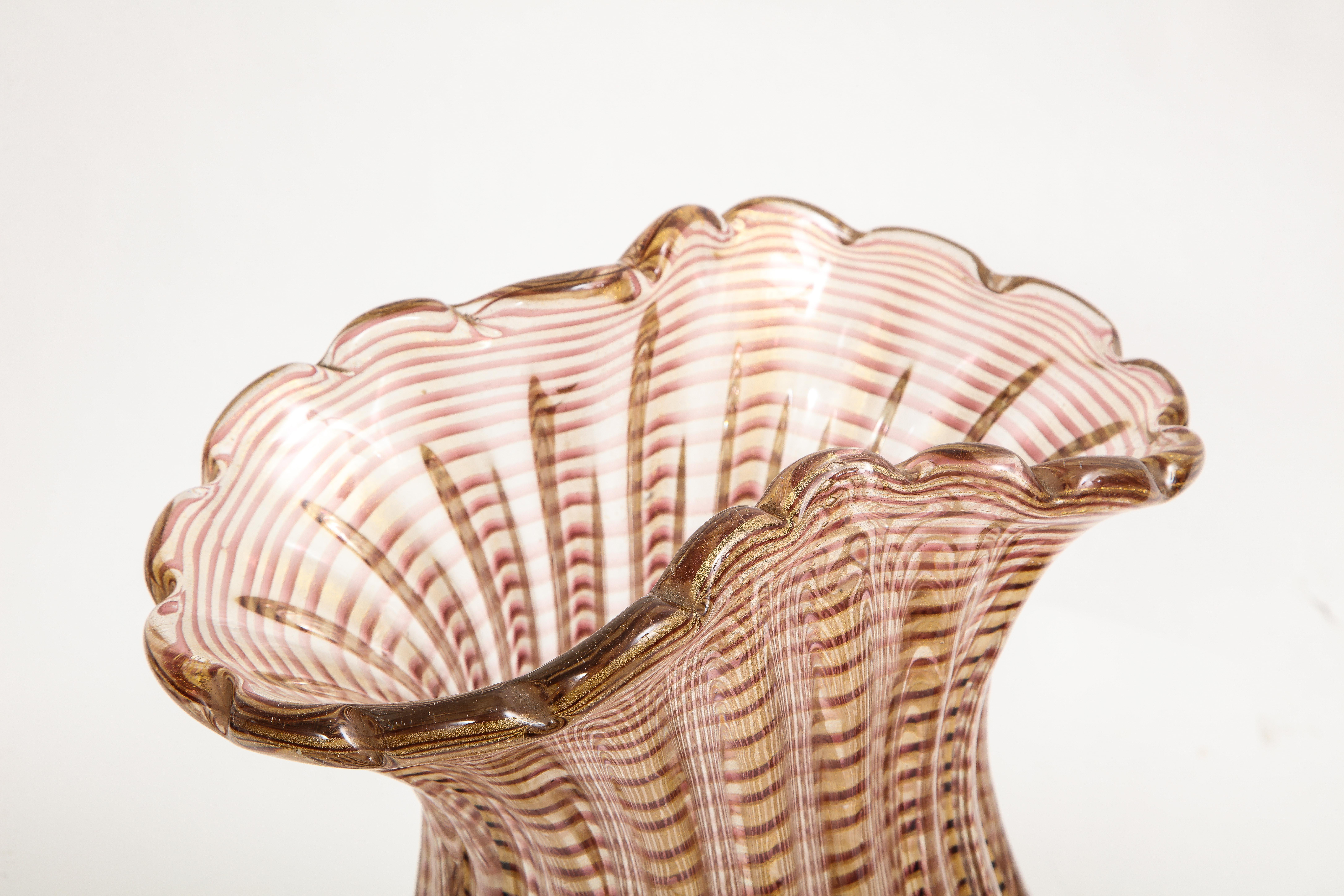 Paar große Mid-Century Modern Italienische Murano Glas Gestreifte Mehrfarbige Vasen im Angebot 4