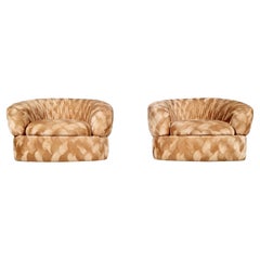 Coppia di sedie da salotto in velluto oro/beige originali italiane della metà del secolo scorso