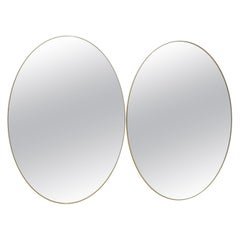 Vintage Pair of Mid-Century Modern Italian Oval Mirrors Brass and Bronzed Mirror, 1970