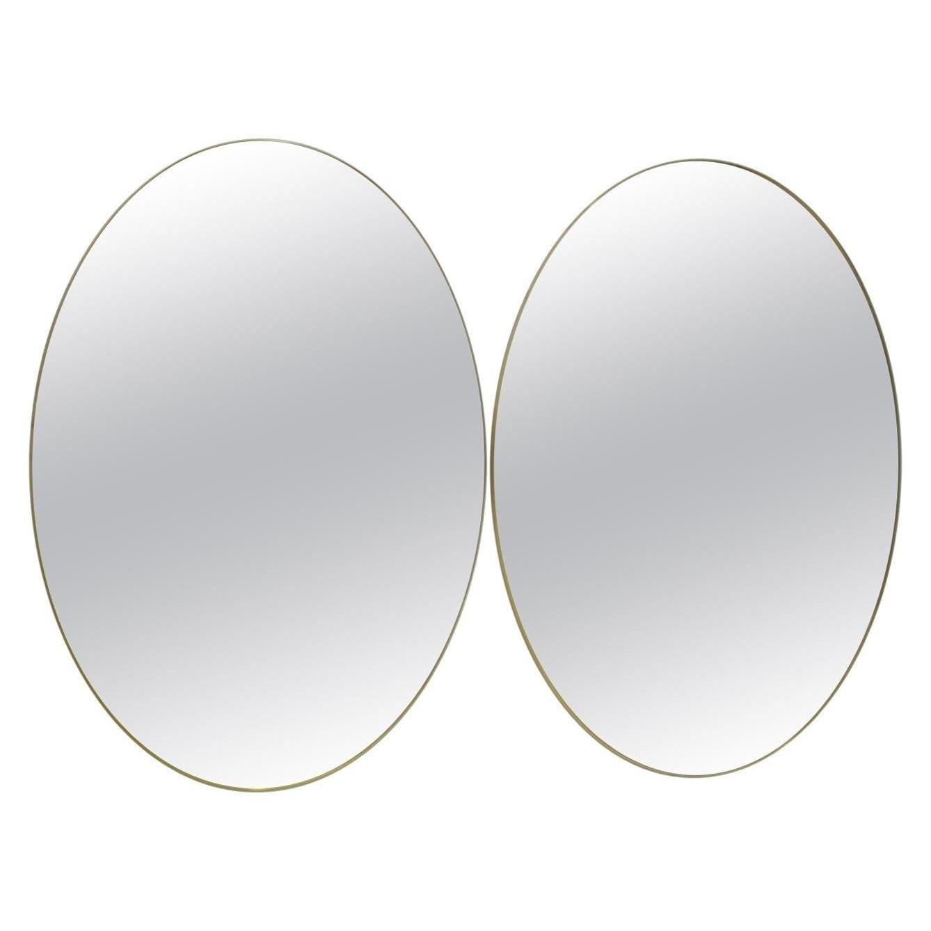 Pair of Mid-Century Modern Italian Oval Mirrors Brass and Bronzed Mirror, 1970