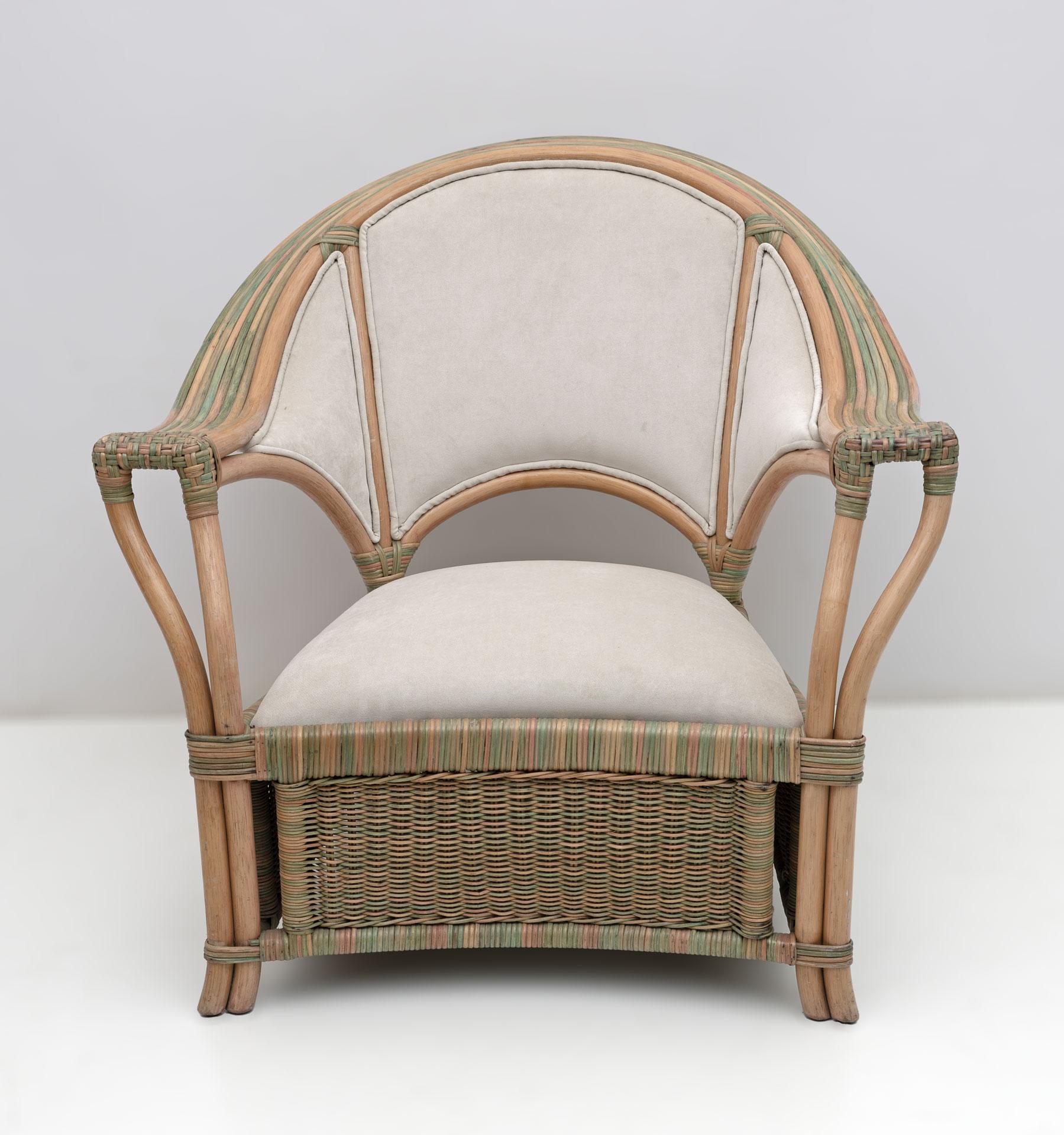 Coppia di poltrone italiane in vimini e rattan della metà del secolo scorso, anni '70 in vendita 1