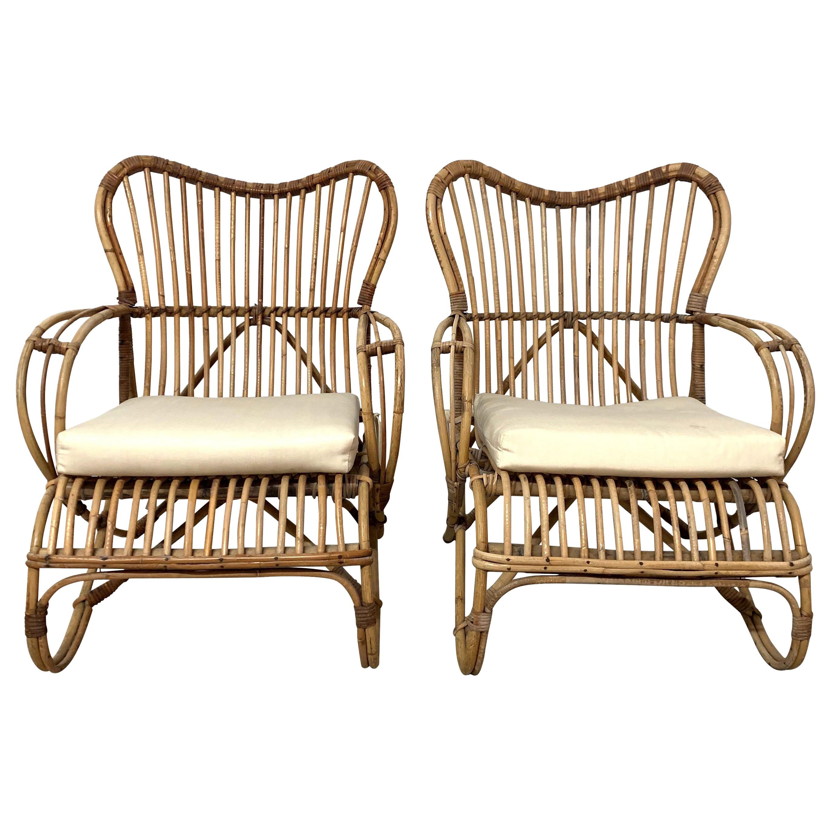 Pair of Mid-Century Modern Italian Rattan and Wicker Chairs