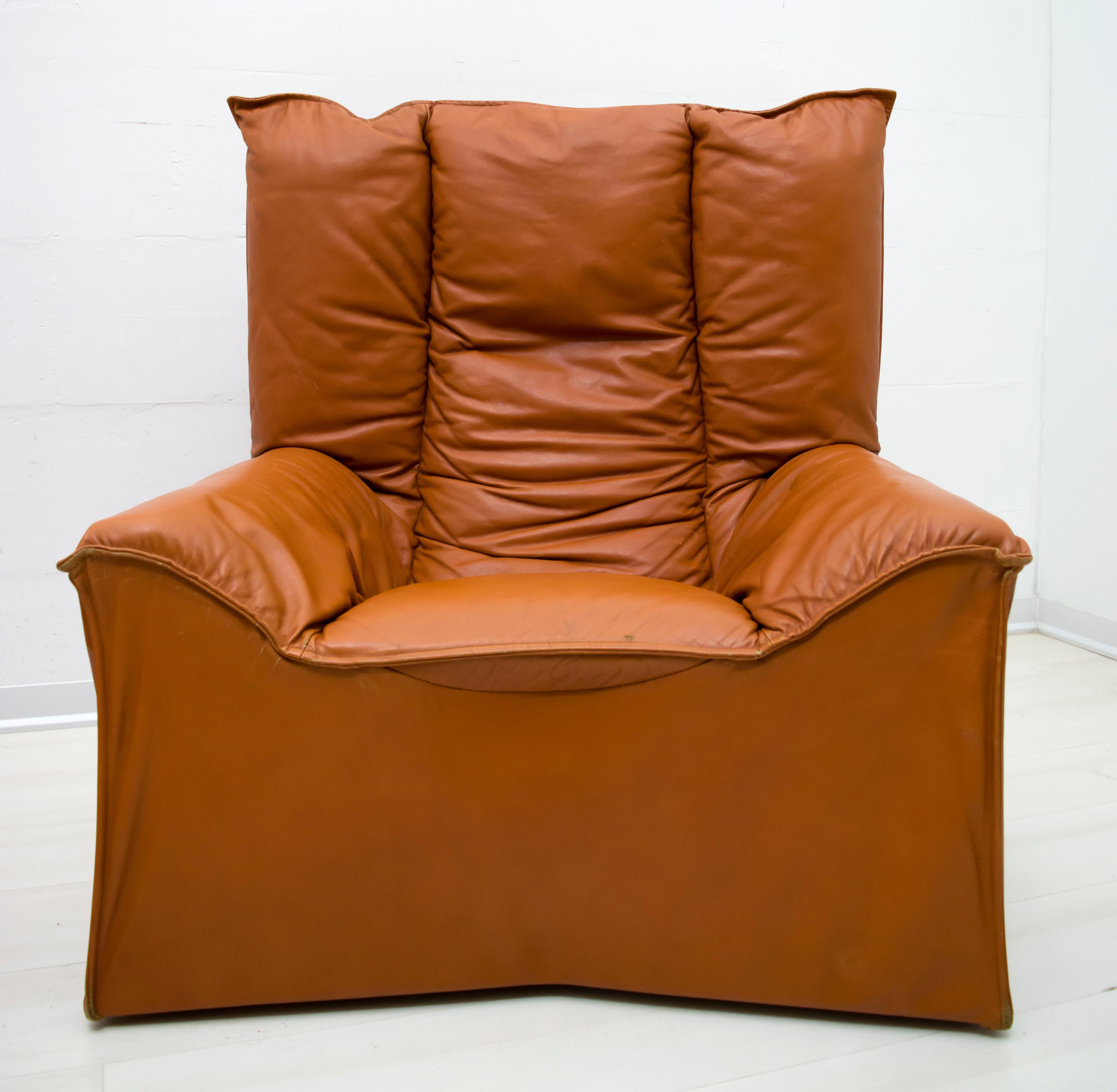 Paire de fauteuils italiens en cuir véritable, mi-siècle moderne, Cinova, années 1964 en vente 3