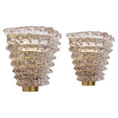 Pair of Mid-century Modern Italian "Rostrato" Murano Glass Sconces