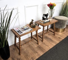 Pair of Mid-Century Modern Italian Rustic Bobbin Turned Legs Side Tables
