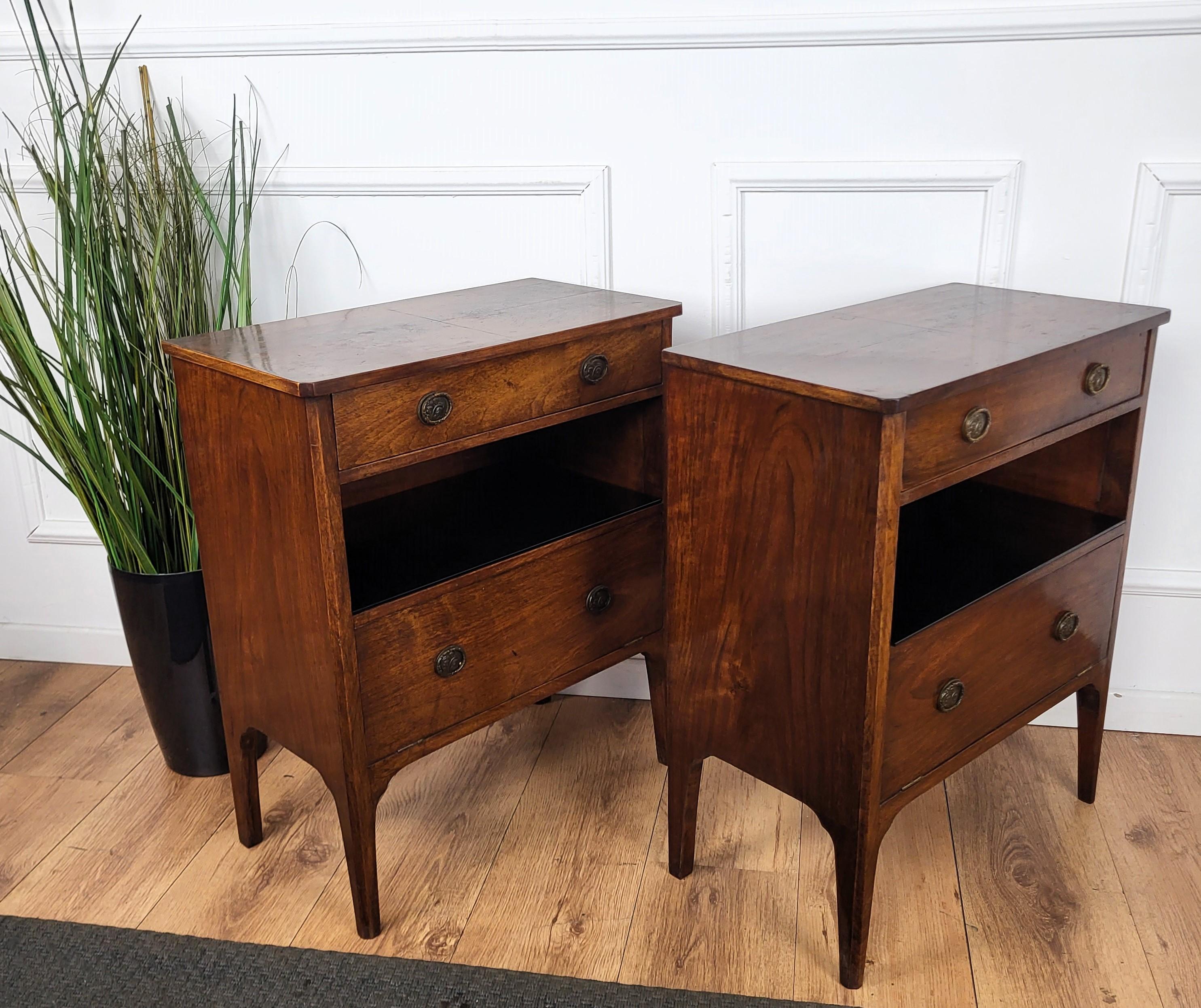 Pair of Mid-Century Modern Italian Rustic Wood Night Stands Bed or Side Tables 1