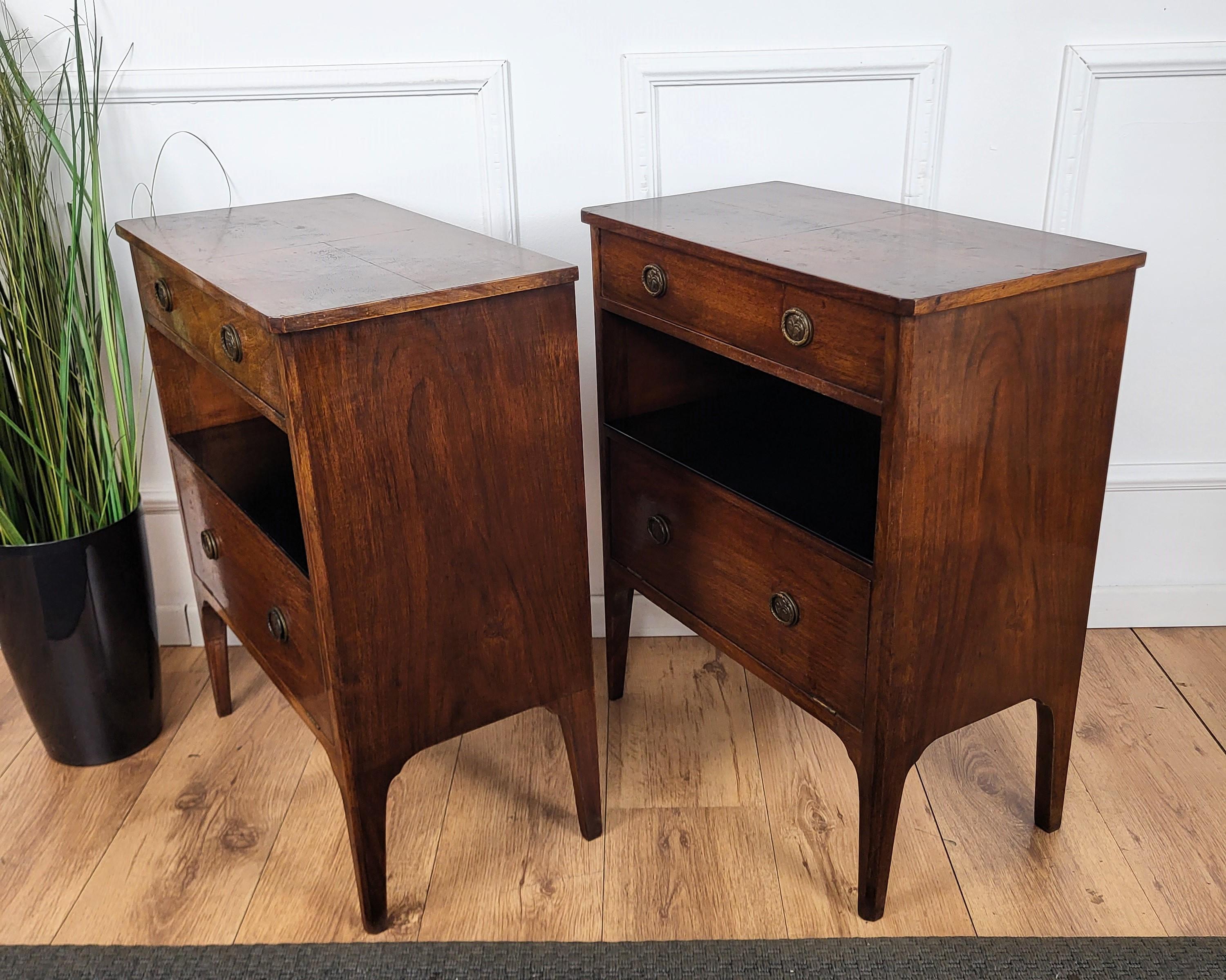 Pair of Mid-Century Modern Italian Rustic Wood Night Stands Bed or Side Tables 2
