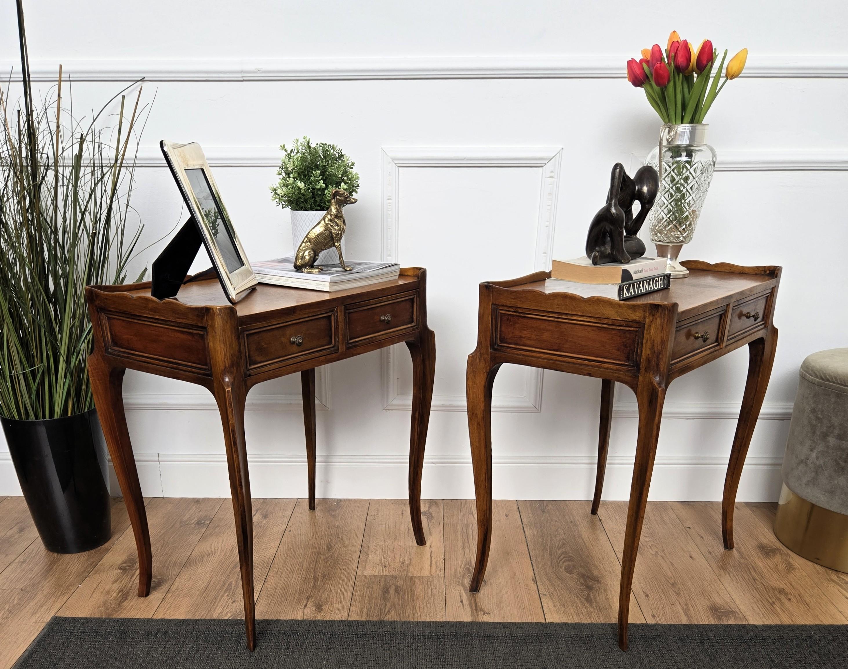 20th Century Pair of Mid-Century Modern Italian Rustic Wood Side tables or Night Stands For Sale