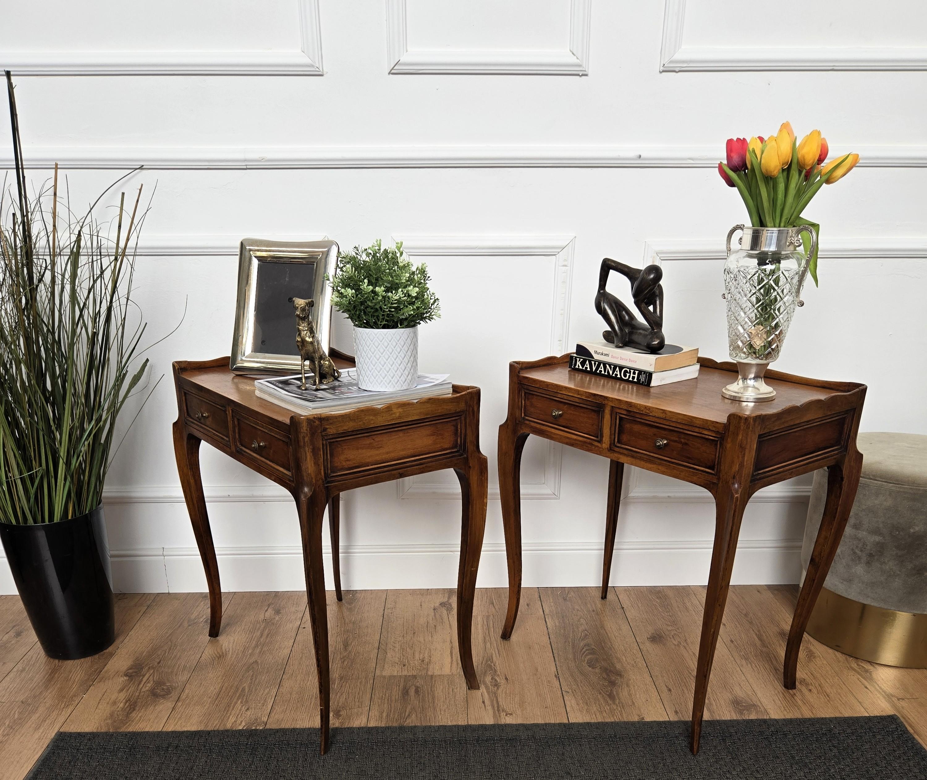 Brass Pair of Mid-Century Modern Italian Rustic Wood Side tables or Night Stands For Sale